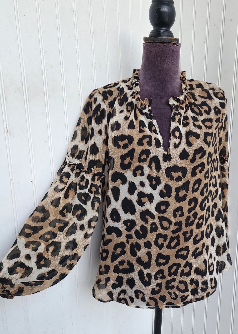 Banana Republic Leopard Print Blouse Womens Brown Semi Sheer  Chiffon Top Sz S